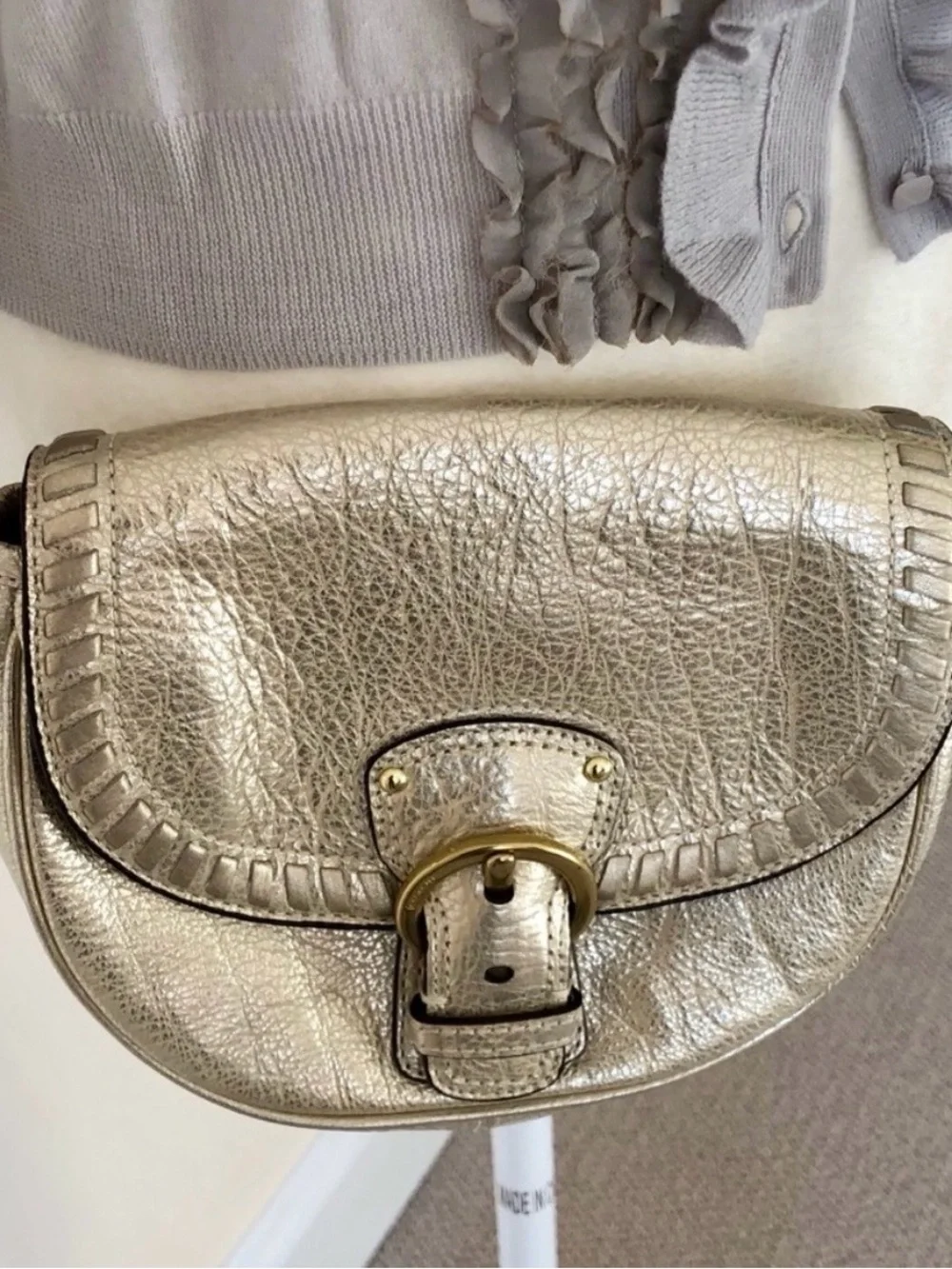 💛 COACH POPPY METALLIC LEATHER WHIPSTITCH CROSSBODY BAG!